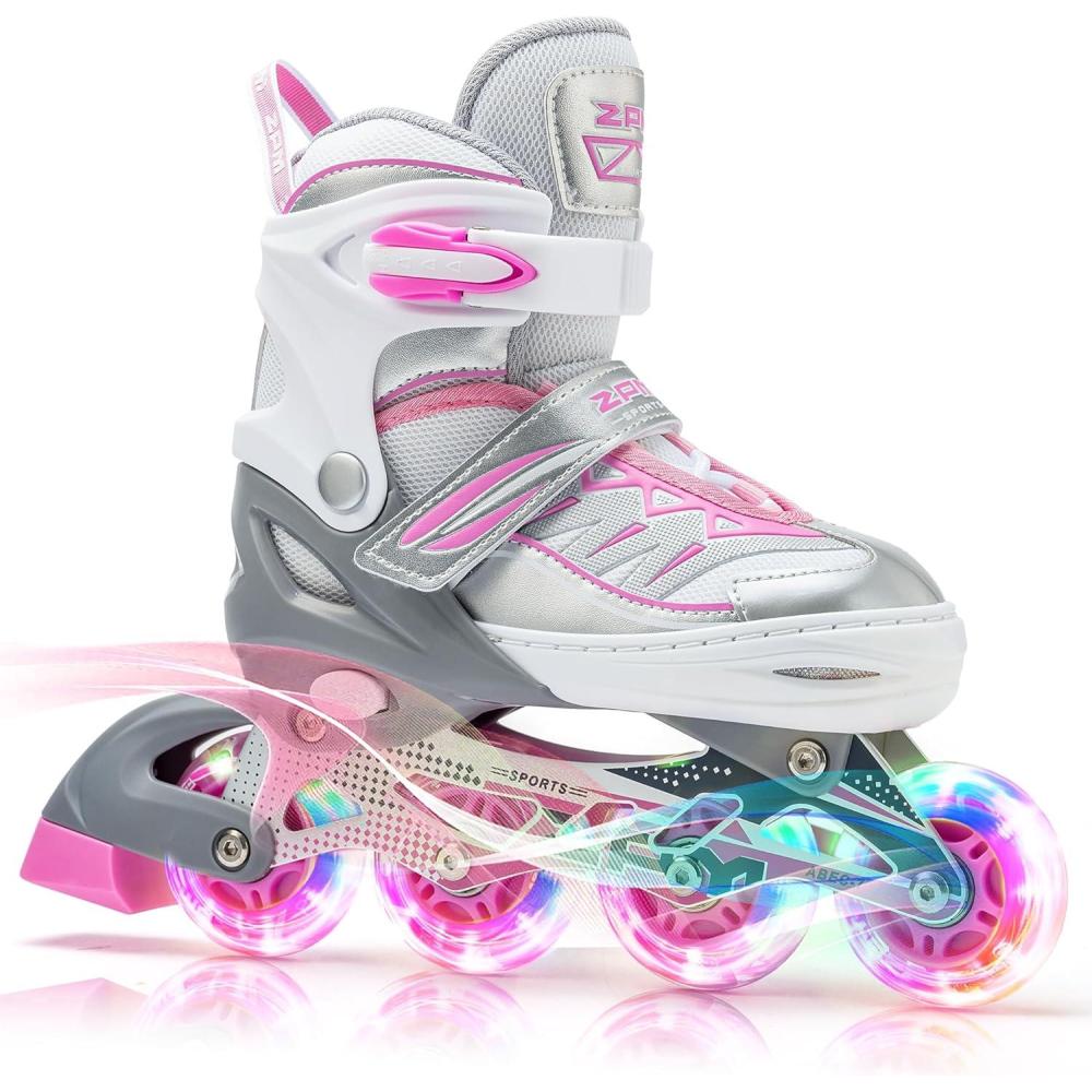 image:image2PM SPORTS Cytia Pink Girls Adjustable Illuminating Inline Skates with Light up Wheels Fun Flashing Beginner Roller Skates for Kidssilver