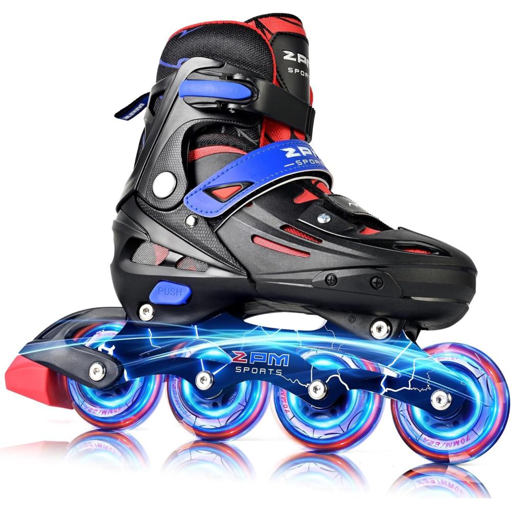 image:image2PM SPORTS Inline Skates for Kids Boys Girls Ages 58 812 35 48 612 with Light Up Wheels Adjustable Childrens Roller Skates Blades for Toddler Beginner Youth Indoor OutdoorBlack