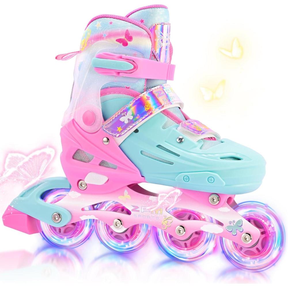 image:image2PM SPORTS Inline Skates for Kids Boys Girls Ages 58 812 35 48 612 with Light Up Wheels Adjustable Childrens Roller Skates Blades for Toddler Beginner Youth Indoor OutdoorPink Green
