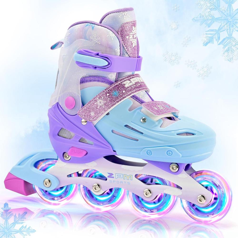 image:image2PM SPORTS Inline Skates for Kids Boys Girls Ages 58 812 35 48 612 with Light Up Wheels Adjustable Childrens Roller Skates Blades for Toddler Beginner Youth Indoor OutdoorPurple Blue