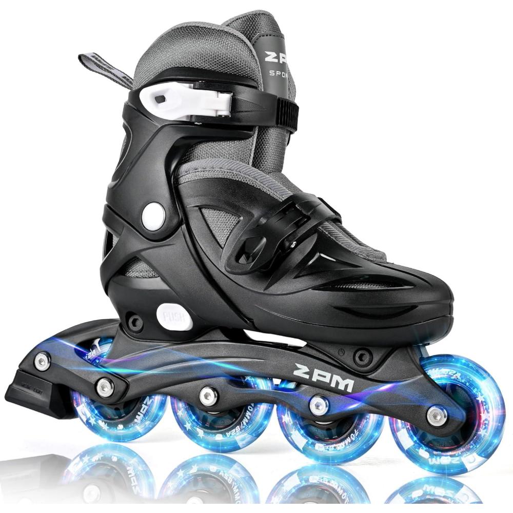 image:image2PM SPORTS Inline Skates with Light Up Wheels Roller Skates Blades for Boys Girls Kids Ages 58 812 46 612 Size Adjustable Beginner Blades Roller SkatesBlack  Gray