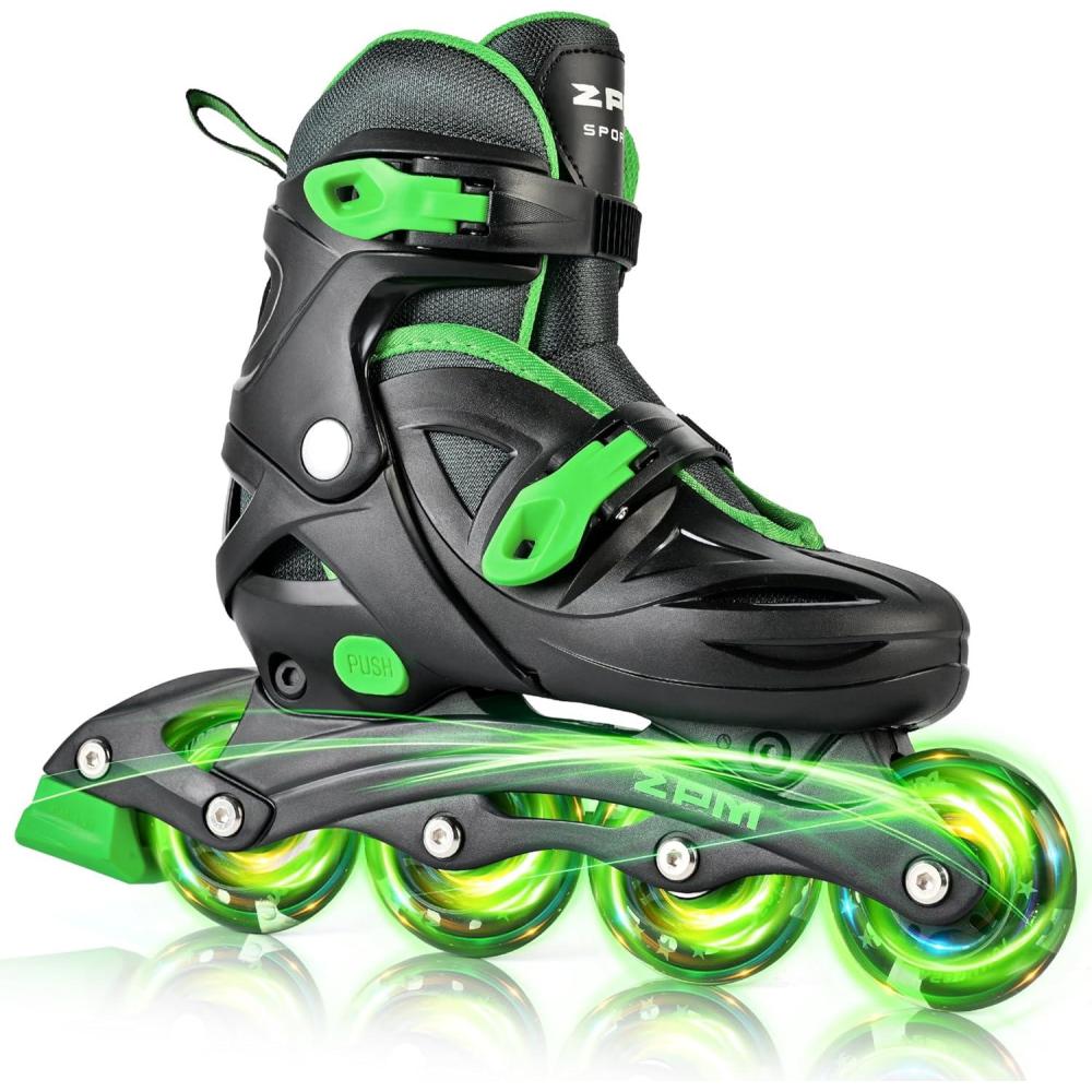 image:image2PM SPORTS Inline Skates with Light Up Wheels Roller Skates Blades for Boys Girls Kids Ages 58 812 46 612 Size Adjustable Beginner Blades Roller SkatesBlack  Green