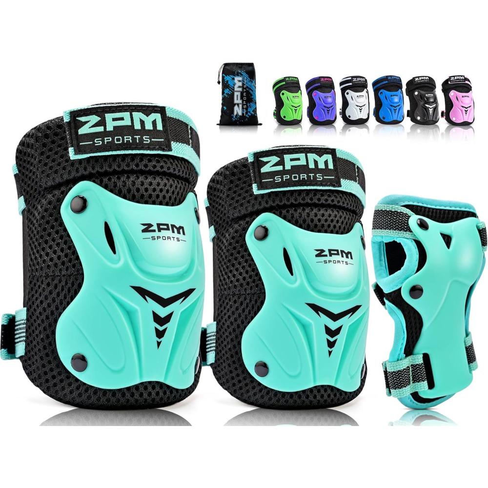 image:image2PM SPORTS Knee Pads for Kids Wrist Guards Knee and Elbow Pads Set with Drawstring Bag Protective Gear Set for Girls Boys Roller Skating Cycling SkateboardMint