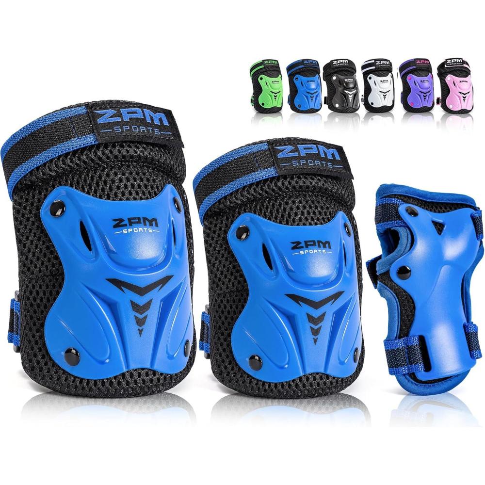 image:image2PM SPORTS Knee Pads for Kids Wrist Guards Knee and Elbow Pads Set with Drawstring Bag Protective Gear Set for Girls Boys Roller Skating Cycling SkateboardBlue