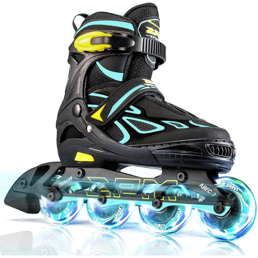 image:image2PM SPORTS Vinal Girls Adjustable Flashing Inline Skates All Wheels Light Up Fun Illuminating Skates for Kids Men Adult Women and BoysCyan  Yellow