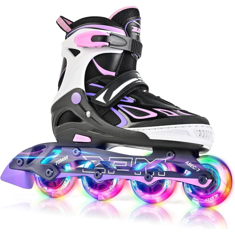 image:image2PM SPORTS Vinal Girls Adjustable Flashing Inline Skates All Wheels Light Up Fun Illuminating Skates for Kids Men Adult Women and BoysPurple  Pink