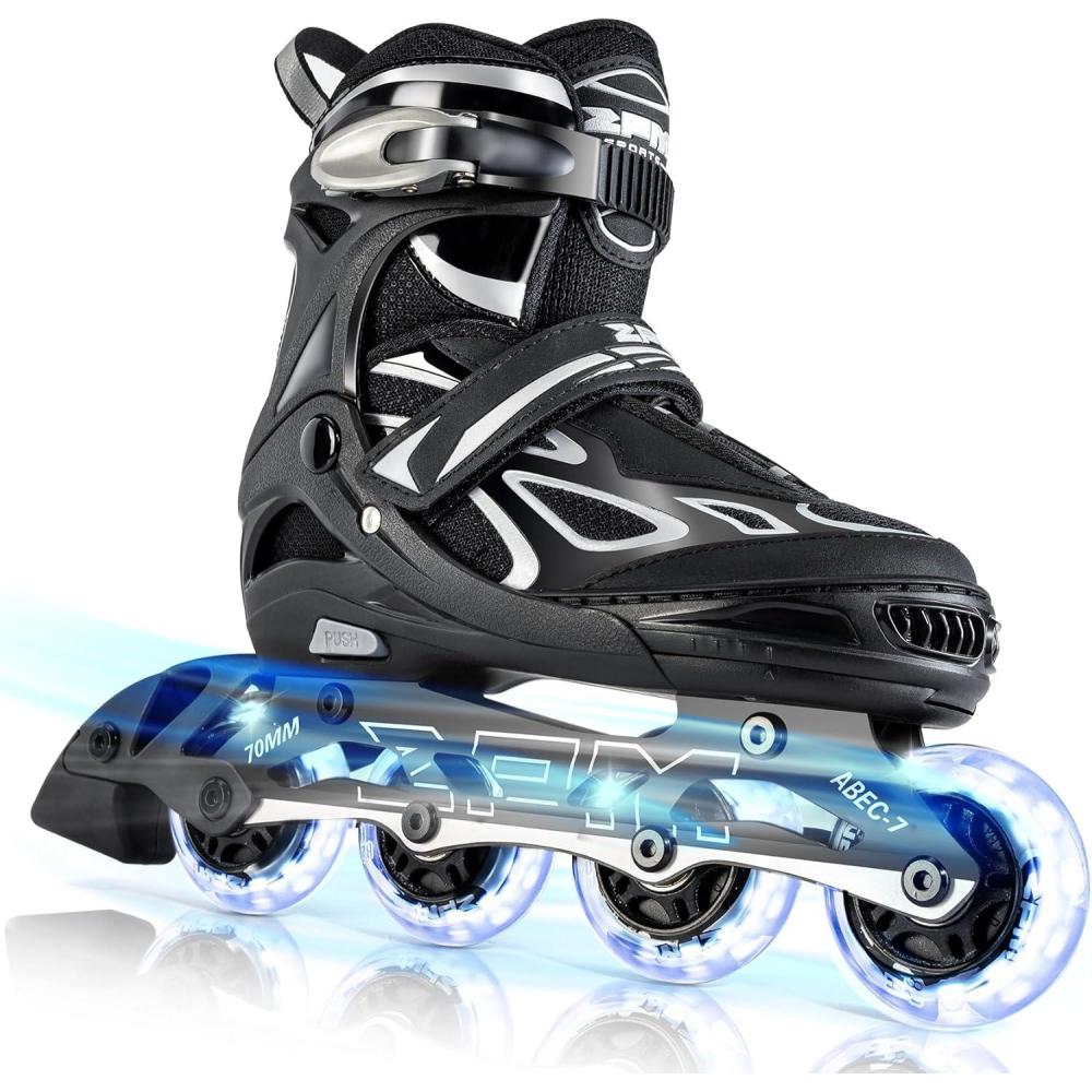 image:image2PM SPORTS Vinal Girls Adjustable Flashing Inline Skates All Wheels Light Up Fun Illuminating Skates for Kids Men Adult Women and BoysSilver