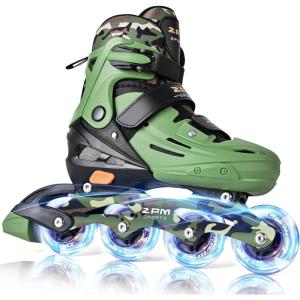 2PM SPORTS Inline Skates for Kids Boys Girls Ages 5-8 8-12 3-5 4-8 6-12 with Light Up Wheels, Adjustable Children’s Roller Skates Blades for Toddler Beginner Youth Indoor Outdoor(Green)