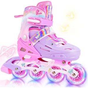 2PM SPORTS Inline Skates for Kids Boys Girls Ages 5-8 8-12 3-5 4-8 6-12 with Light Up Wheels, Adjustable Children’s Roller Skates Blades for Toddler Beginner Youth Indoor Outdoor(Rose Red)
