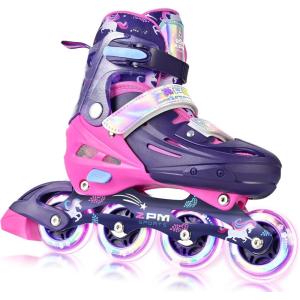 2PM SPORTS Inline Skates for Kids Boys Girls Ages 5-8 8-12 3-5 4-8 6-12 with Light Up Wheels, Adjustable Children’s Roller Skates Blades for Toddler Beginner Youth Indoor Outdoor(Purple Pink)