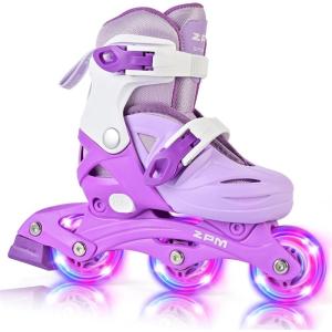 2PM SPORTS Inline Skates with Light Up Wheels, Roller Skates Blades for Boys Girls Kids Ages 5-8 8-12 4-6 6-12, Size Adjustable Beginner Blades Roller Skates(Violet)