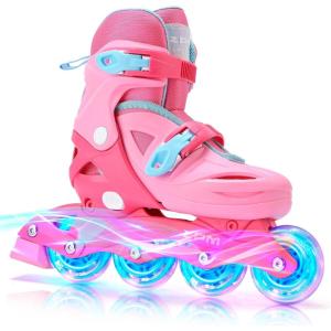2PM SPORTS Inline Skates with Light Up Wheels, Roller Skates Blades for Boys Girls Kids Ages 5-8 8-12 4-6 6-12, Size Adjustable Beginner Blades Roller Skates(Red)