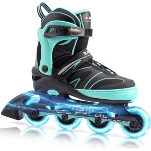 2PM SPORTS Kids Adjustable Inline Skates Ages 4-12, Youth Inline Skates for Girls Boys 5-8 8-12 with Full Light Up Wheels, Beginner Women Adult Skates(Mint)