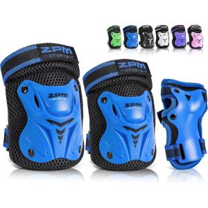 2PM SPORTS Knee Pads for Kids, Wrist Guards Knee and Elbow Pads Set with Drawstring Bag, Protective Gear Set for Girls Boys Roller Skating Cycling Skateboard(Blue)