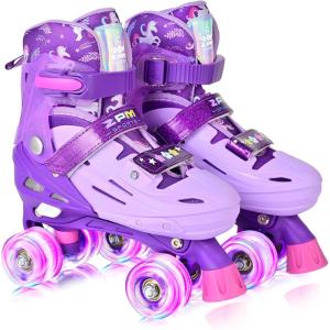 2PM SPORTS Roller Skates for Girls Boys Kids Age 4-6 5-8 6-12 8-12 with Light Up Wheels, Adjustable Youth Rollerskates Size 10C 11C 12C 13C 1 2 3 4 5 6(Purple)