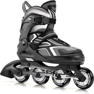 2PM SPORTS Torinx Green Boys Adjustable Inline Skates, Fun Beginner Roller Skates for Kids, Youth, Girls, Men and Women(Black)
