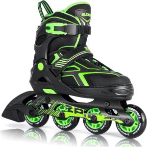 2PM SPORTS Torinx Green Boys Adjustable Inline Skates, Fun Beginner Roller Skates for Kids, Youth, Girls, Men and Women(Green)