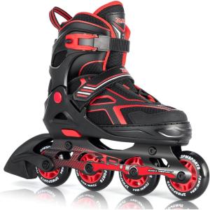 2PM SPORTS Torinx Green Boys Adjustable Inline Skates, Fun Beginner Roller Skates for Kids, Youth, Girls, Men and Women(Red)