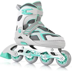 2PM SPORTS Torinx Green Boys Adjustable Inline Skates, Fun Beginner Roller Skates for Kids, Youth, Girls, Men and Women(Teal)