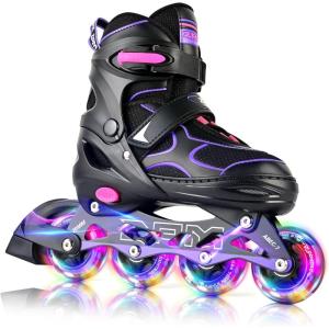 2PM SPORTS Inline Skates for Kids Girls Boys Ages 5-8 8-12 4-6 6-12 with Light Up Wheels, Adjustable Kids Roller Skates Blades for Adults Men Women Beginners Youths(Purple)