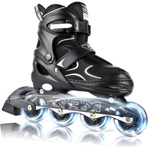 2PM SPORTS Inline Skates for Kids Girls Boys Ages 5-8 8-12 4-6 6-12 with Light Up Wheels, Adjustable Kids Roller Skates Blades for Adults Men Women Beginners Youths(Black)
