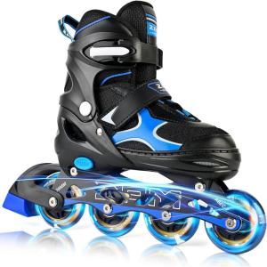 2PM SPORTS Inline Skates for Kids Girls Boys Ages 5-8 8-12 4-6 6-12 with Light Up Wheels, Adjustable Kids Roller Skates Blades for Adults Men Women Beginners Youths(Blue)