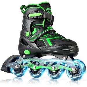 2PM SPORTS Torinx Green Boys Adjustable Inline Skates, Fun Beginner Roller Skates for Kids, Youth, Girls, Men and Women(A Green)